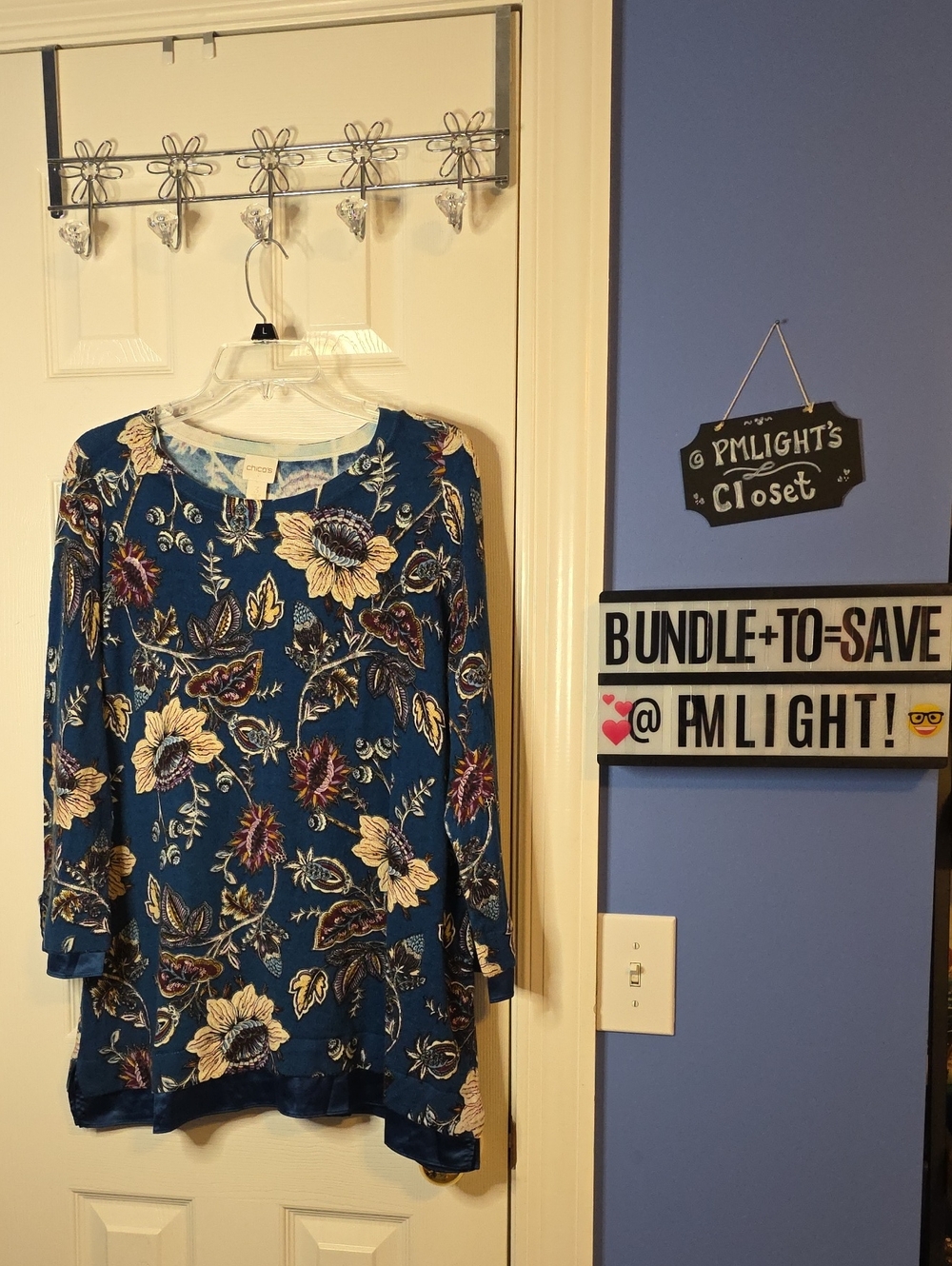 Chico's Blue Floral Long-Sleeve Sweater 3 (XL)